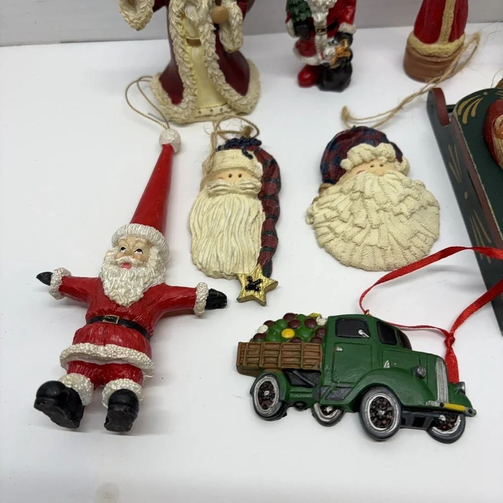 Lot Of  10  Vintage Christmas‎ Ornaments Wooden Noel Sled Santa Clay Ceramic
